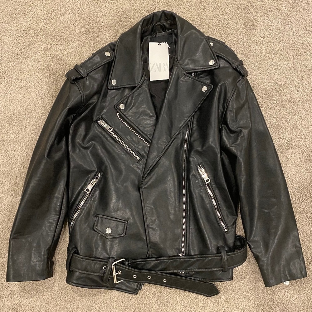 NWT Zara black motorcycle biker jacket size s